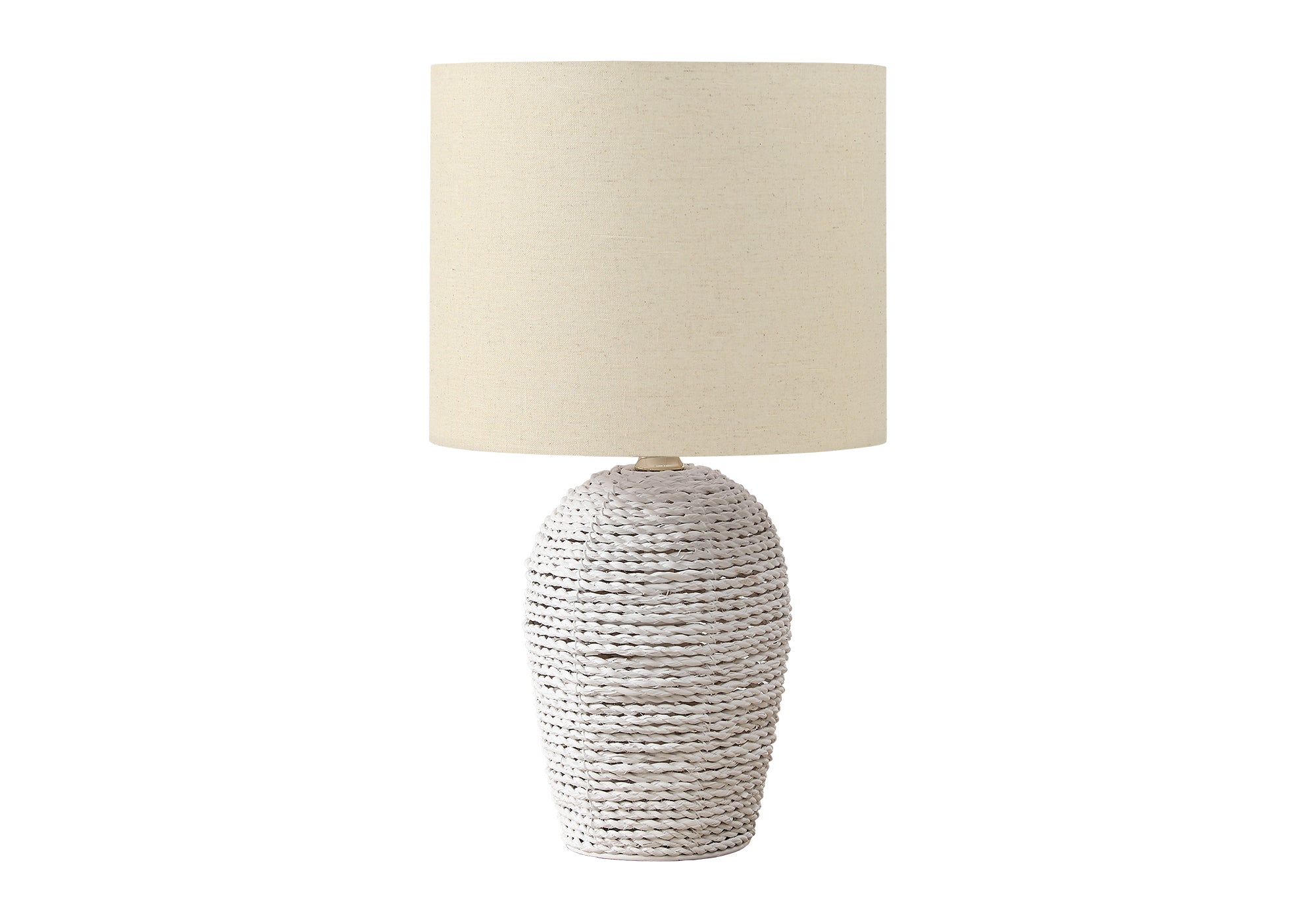 I 9855 - Luminaire, 17''H, Lampe De Table, Rotin Blanc, Abat-jour Beige, Transitionnel - Simple Boutique