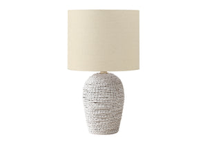 I 9855 - Luminaire, 17''H, Lampe De Table, Rotin Blanc, Abat-jour Beige, Transitionnel - Simple Boutique