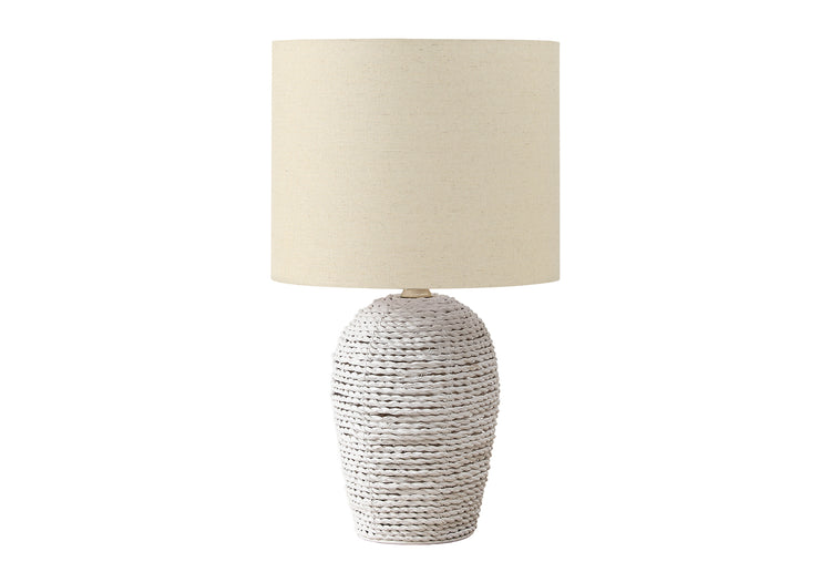 I 9855 - Luminaire, 17''H, Lampe De Table, Rotin Blanc, Abat-jour Beige, Transitionnel - Simple Boutique
