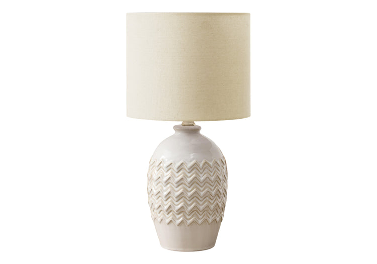 I 9859 - Luminaire, Lampe De Table, 19''H, Céramique Ivoire, Abat-jour Ivoire / Crème, Transitionnel - Simple Boutique