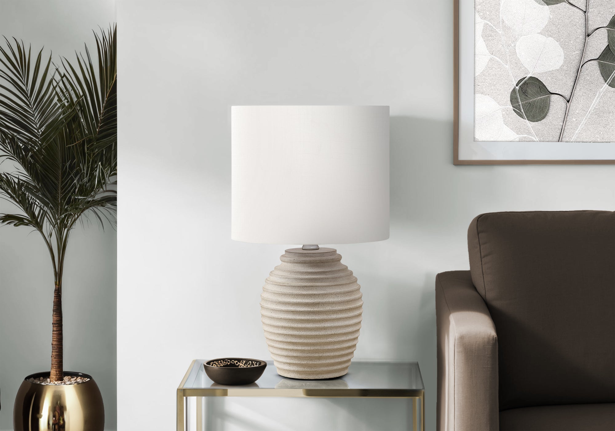 I 9865 - Luminaire, 17''H, Lampe De Table, Résine Beige, Abat-jour Ivoire / Crème, Contemporain - Simple Boutique