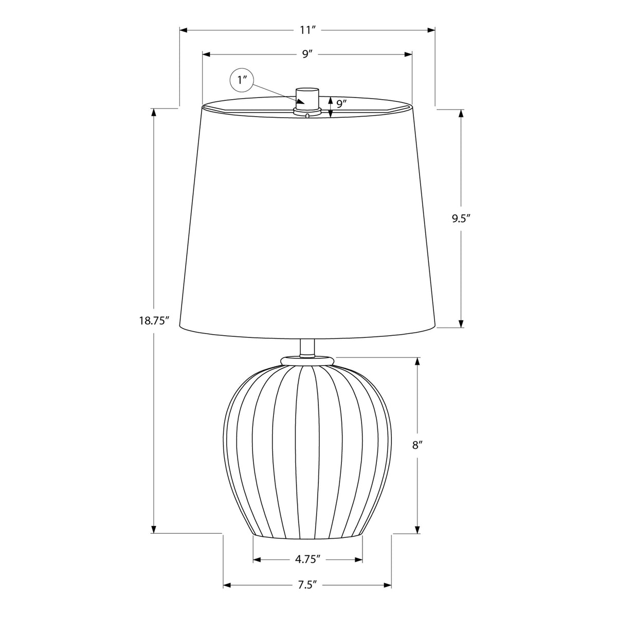 Monarch Specialties I 9868 - Luminaire, 19''H, Lampe De Table, Résine Noire, Abat-jour Gris, Transitionnel - Simple Boutique