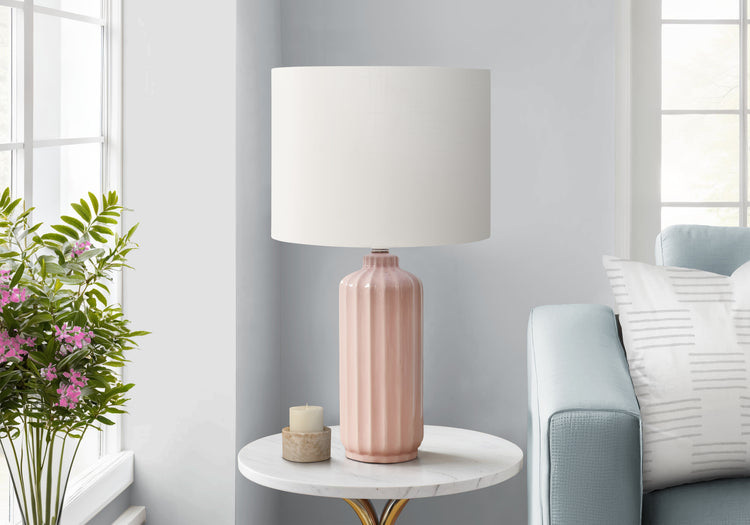 I 9871 - Luminaire, 23''H, Lampe De Table, Céramique Rose, Abat-jour Ivoire / Crème, Contemporain, Moderne - Simple Boutique