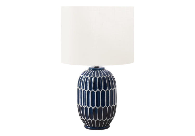 I 9876 - Luminaire, 22''H, Lampe De Table, Céramique Bleue, Abat-jour Ivoire / Crème, Contemporain, Moderne - Simple Boutique