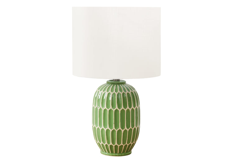 I 9877 - Luminaire, 22''H, Lampe De Table, Céramique Verte, Abat-jour Ivoire / Crème, Contemporain, Moderne - Simple Boutique