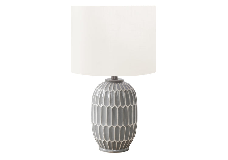 I 9878 - Luminaire, 22''H, Lampe De Table, Céramique Gris, Abat-jour Ivoire / Crème, Contemporain, Moderne - Simple Boutique