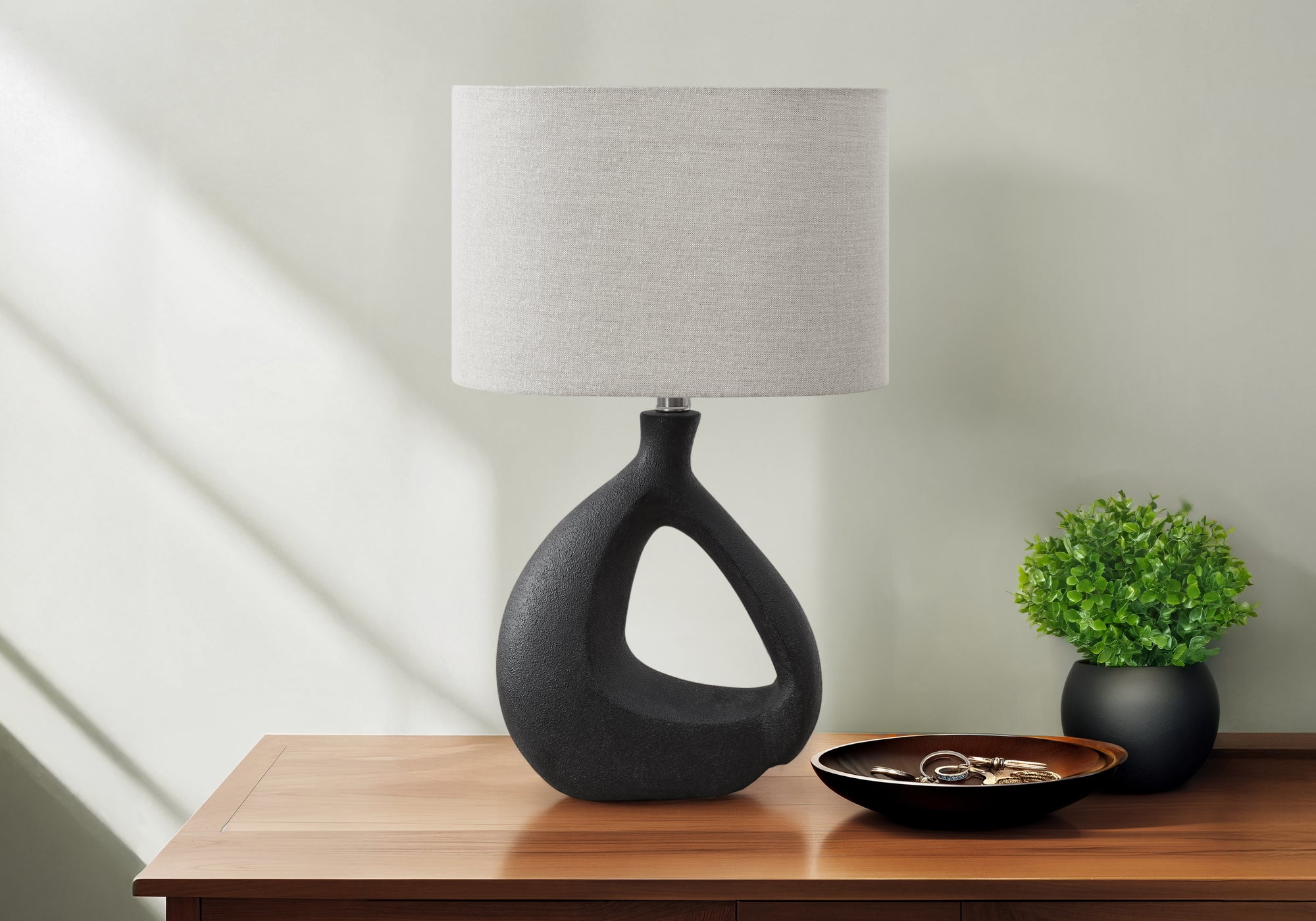 I 9881 - Luminaire, 23''H, Lampe De Table, Résine Noire, Abat-jour Gris, Contemporain, Moderne - Simple Boutique
