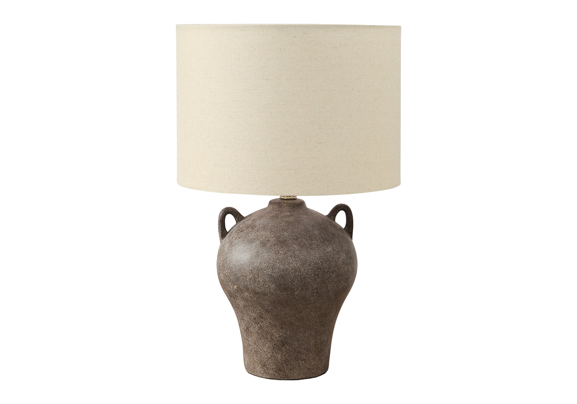 I 9883 - Luminaire, 22''H, Lampe De Table, Céramique Brune, Abat-jour Beige, Transitionnel - Simple Boutique