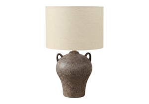 I 9883 - Luminaire, 22''H, Lampe De Table, Céramique Brune, Abat-jour Beige, Transitionnel - Simple Boutique