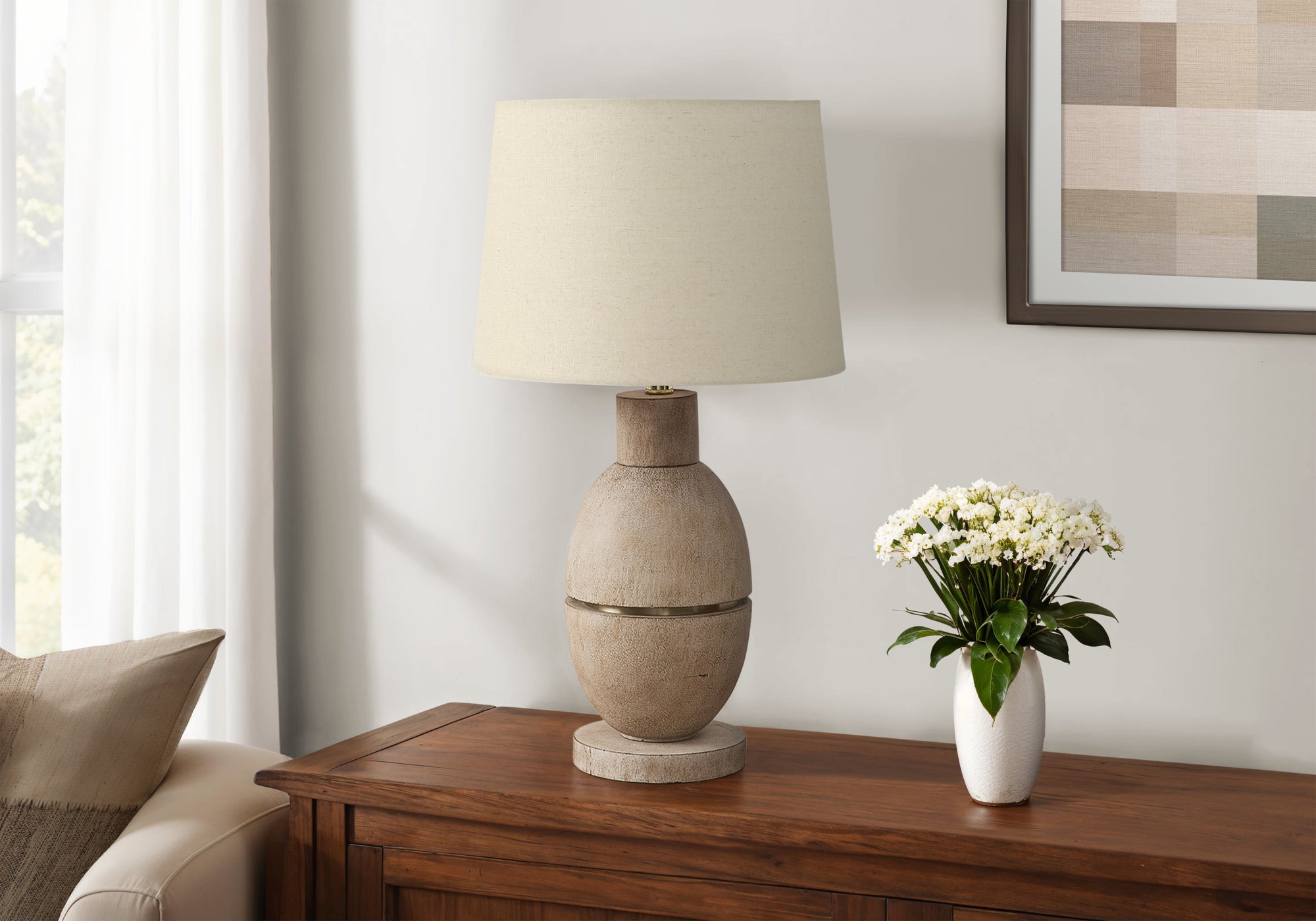 I 9886 - Luminaire, 25''H, Lampe De Table, Résine Beige, Abat-jour Beige, Contemporain, Moderne - Simple Boutique