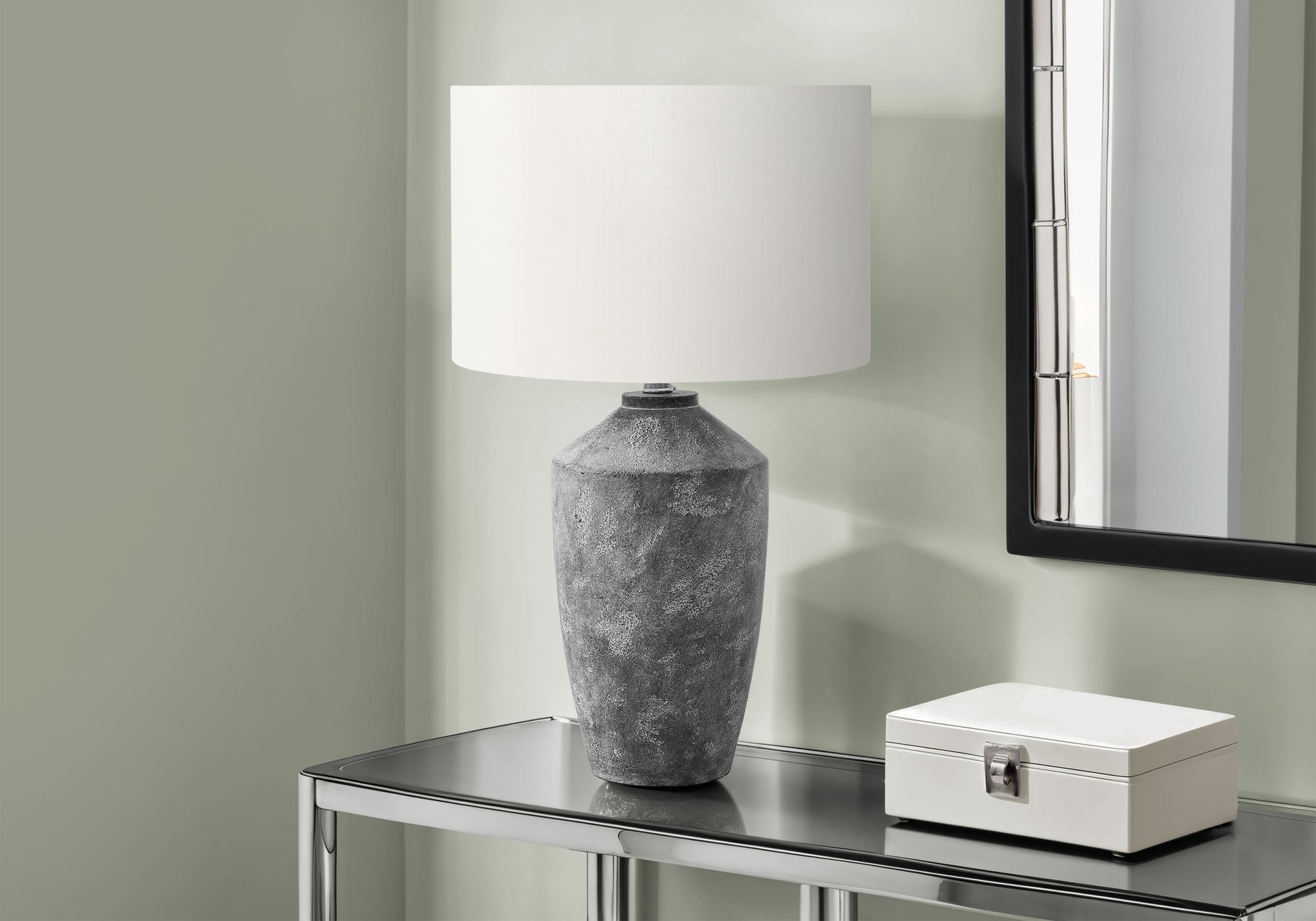 I 9890 - Luminaire, 25''H, Lampe De Table, Béton Gris, Abat-jour Ivoire / Crème, Contemporain, Moderne - Simple Boutique