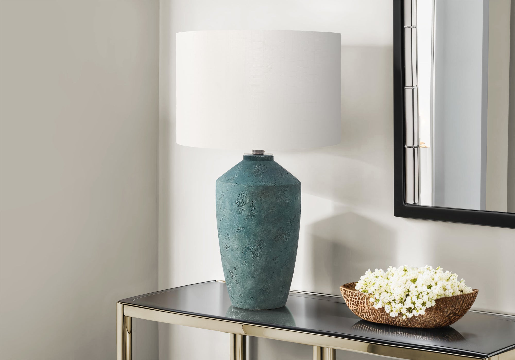 I 9891 - Luminaire, 25''H, Lampe De Table, Béton Vert, Abat-jour Ivoire / Crème, Contemporain, Moderne - Simple Boutique