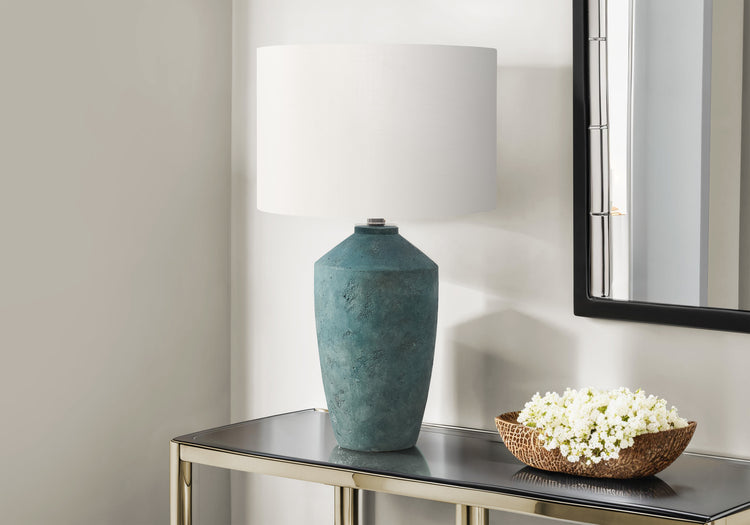 I 9891 - Luminaire, 25''H, Lampe De Table, Béton Vert, Abat-jour Ivoire / Crème, Contemporain, Moderne - Simple Boutique