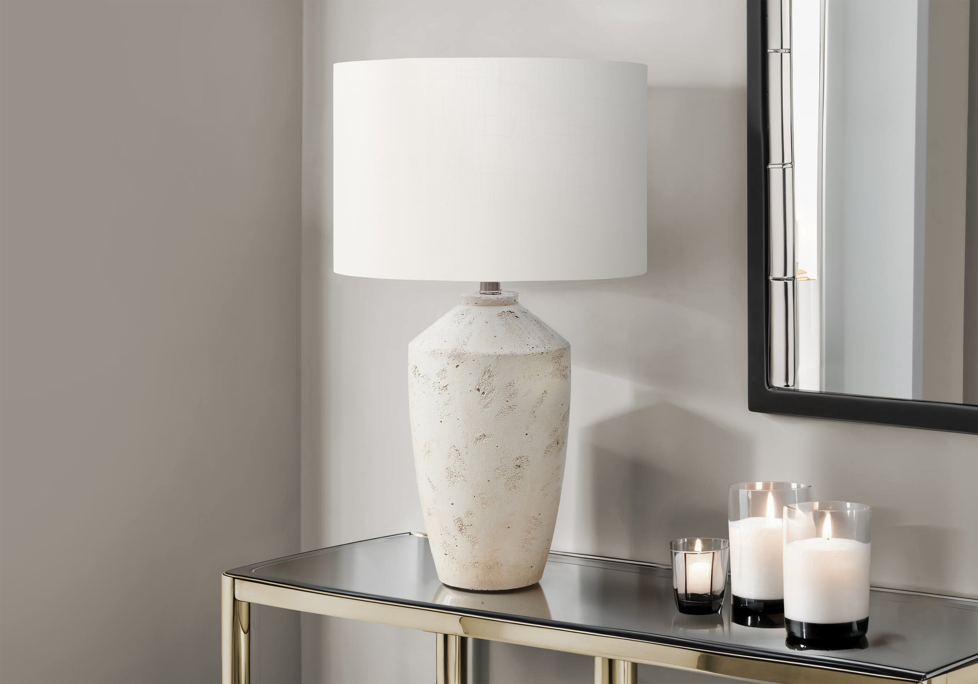 I 9892 - Luminaire, 25''H, Lampe De Table, Béton Ivoire, Abat-jour Ivoire / Crème, Contemporain, Moderne - Simple Boutique