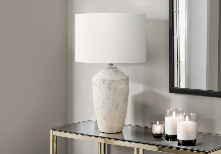 I 9892 - Luminaire, 25''H, Lampe De Table, Béton Ivoire, Abat-jour Ivoire / Crème, Contemporain, Moderne - Simple Boutique