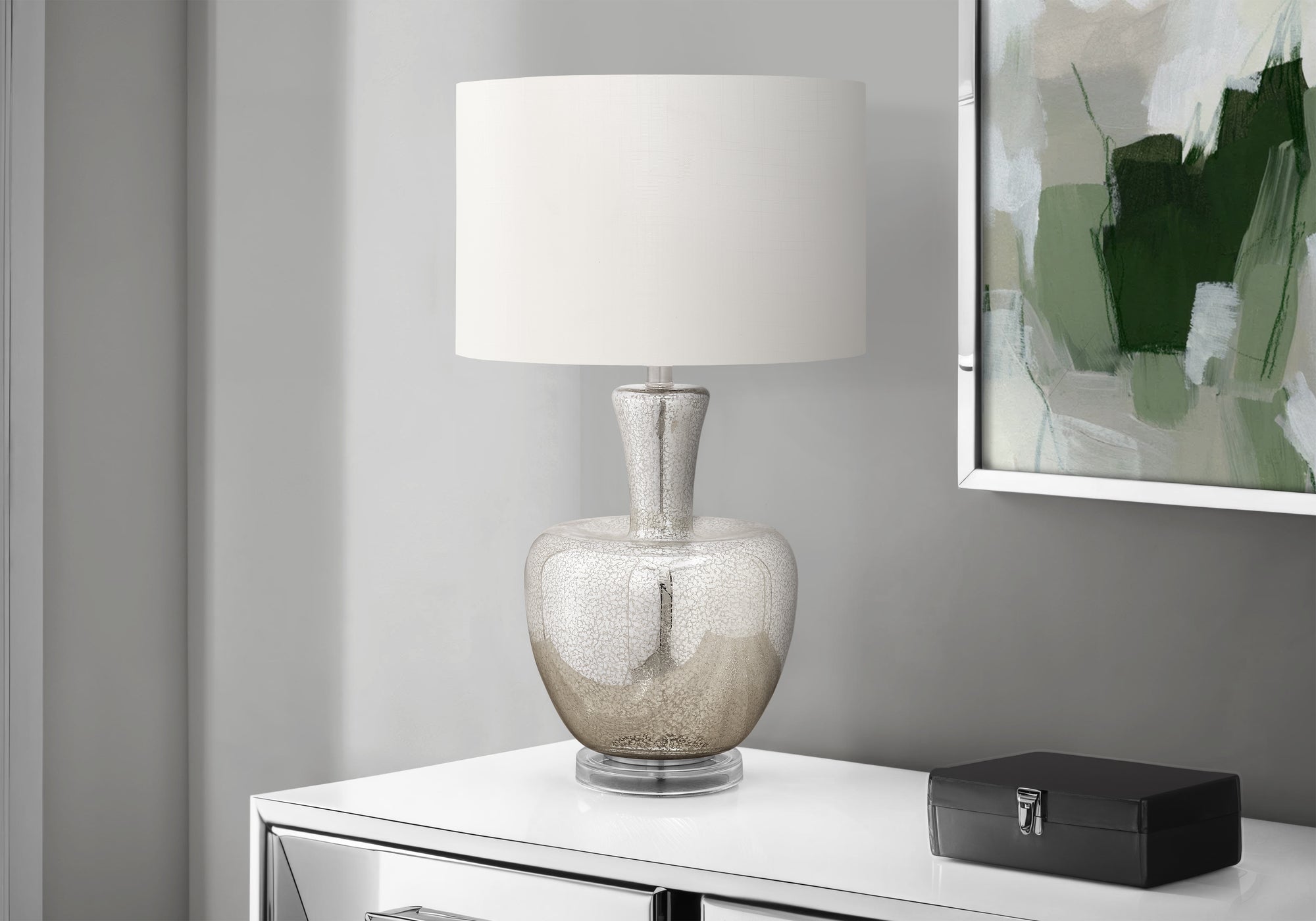 I 9897 - Luminaire, 26''H, Lampe De Table, Verre Argent, Abat-jour Ivoire / Crème, Contemporain, Moderne - Simple Boutique