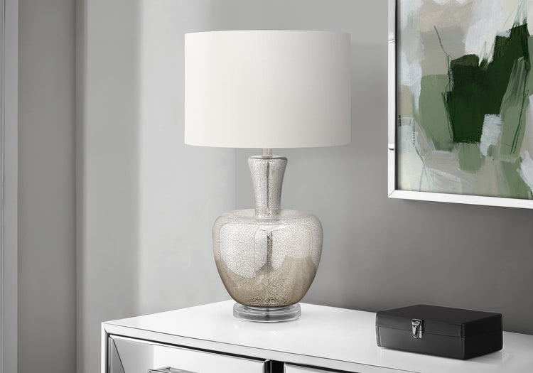 I 9897 - Luminaire, 26''H, Lampe De Table, Verre Argent, Abat-jour Ivoire / Crème, Contemporain, Moderne - Simple Boutique