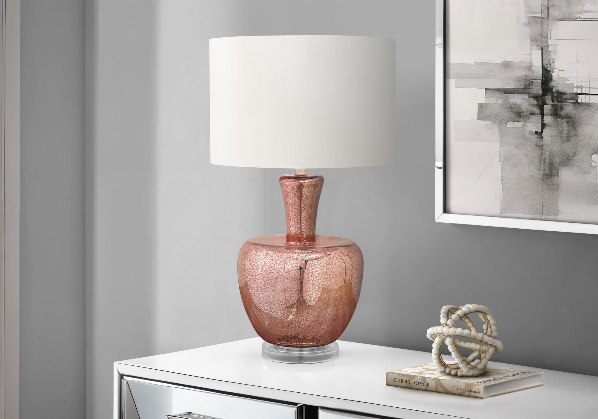 I 9899 - Luminaire, 26''H, Lampe De Table, Verre Rose Poussiéreux, Abat-jour Ivoire / Crème, Contemporain, Moderne - Simple Boutique