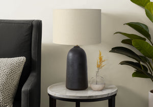 I 9906 - Luminaire, 27''H, Lampe De Table, Céramique Noire, Abat-jour Beige, Contemporain, Moderne - Simple Boutique