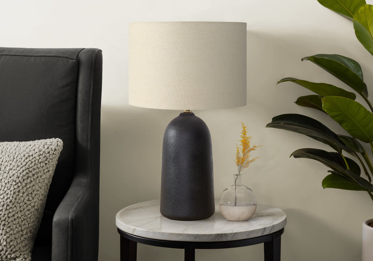 I 9906 - Luminaire, 27''H, Lampe De Table, Céramique Noire, Abat-jour Beige, Contemporain, Moderne - Simple Boutique