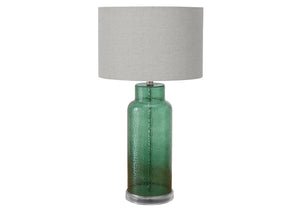 I 9908 - Luminaire, 28''H, Lampe De Table, Verre Vert, Abat-jour Gris, Contemporain, Moderne - Simple Boutique