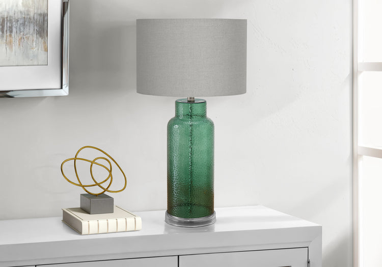 I 9908 - Luminaire, 28''H, Lampe De Table, Verre Vert, Abat-jour Gris, Contemporain, Moderne - Simple Boutique