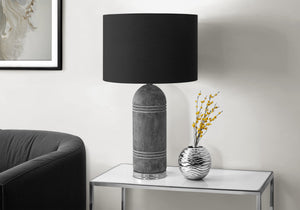I 9914 - Luminaire, 28''H, Lampe De Table, Résine Grise, Abat-jour Noir, Contemporain, Moderne - Simple Boutique