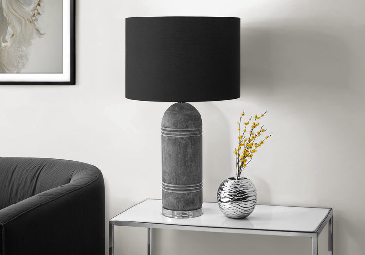 I 9914 - Luminaire, 28''H, Lampe De Table, Résine Grise, Abat-jour Noir, Contemporain, Moderne - Simple Boutique