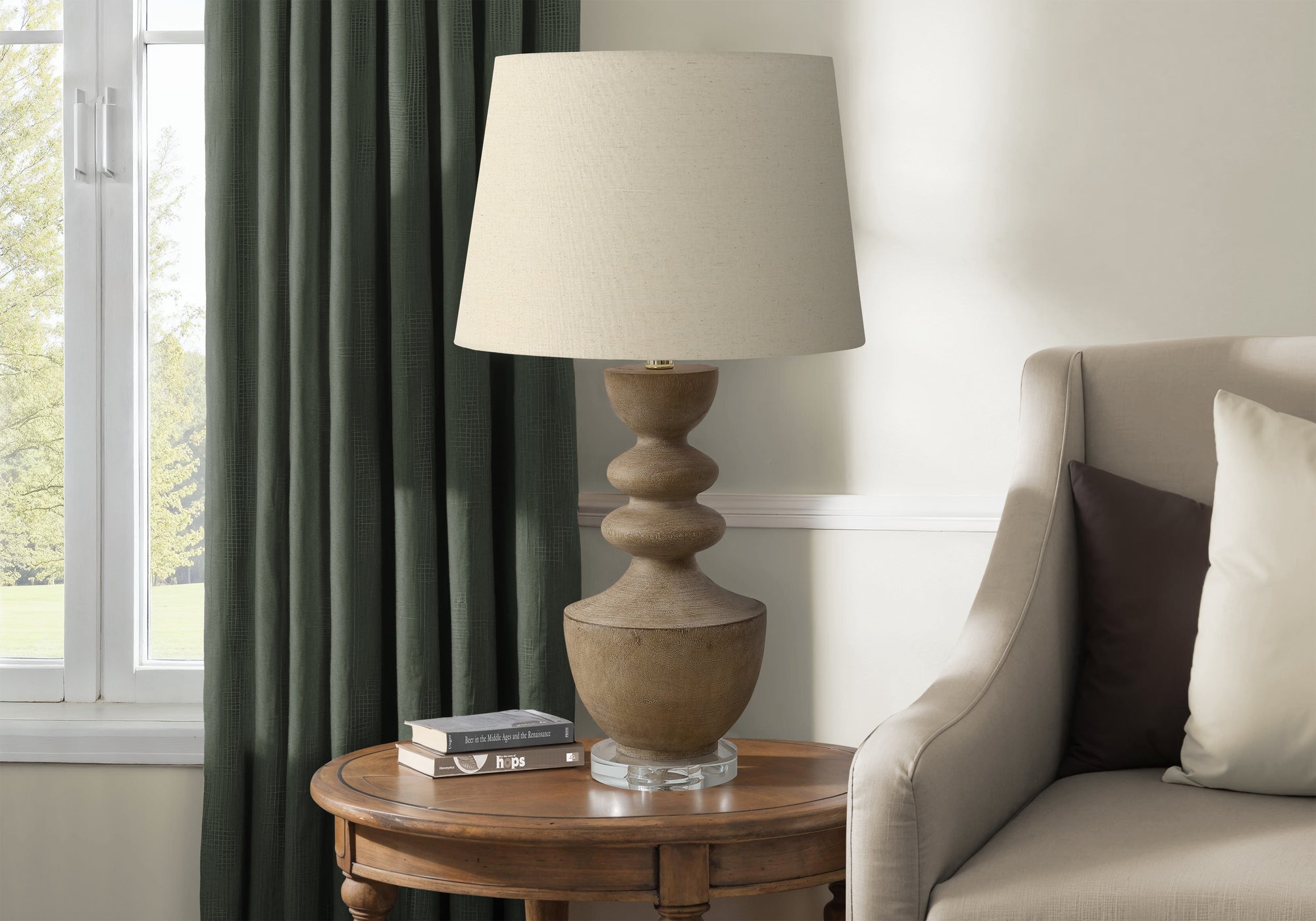 I 9920 - Luminaire, 28''H, Lampe De Table, Résine Brune, Abat-jour Beige, Transitionnel - Simple Boutique