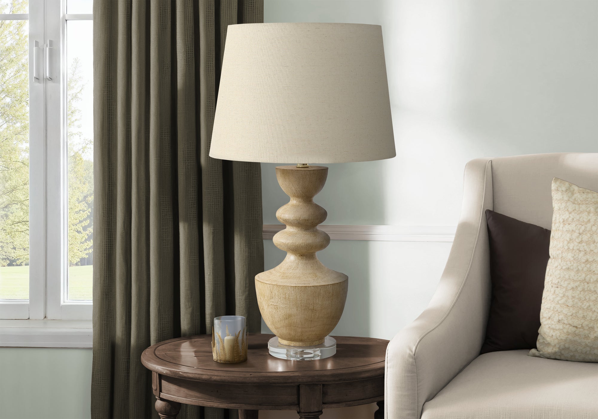 I 9921 - Luminaire, 28''H, Lampe De Table, Résine Beige, Abat-jour Beige, Transitionnel - Simple Boutique