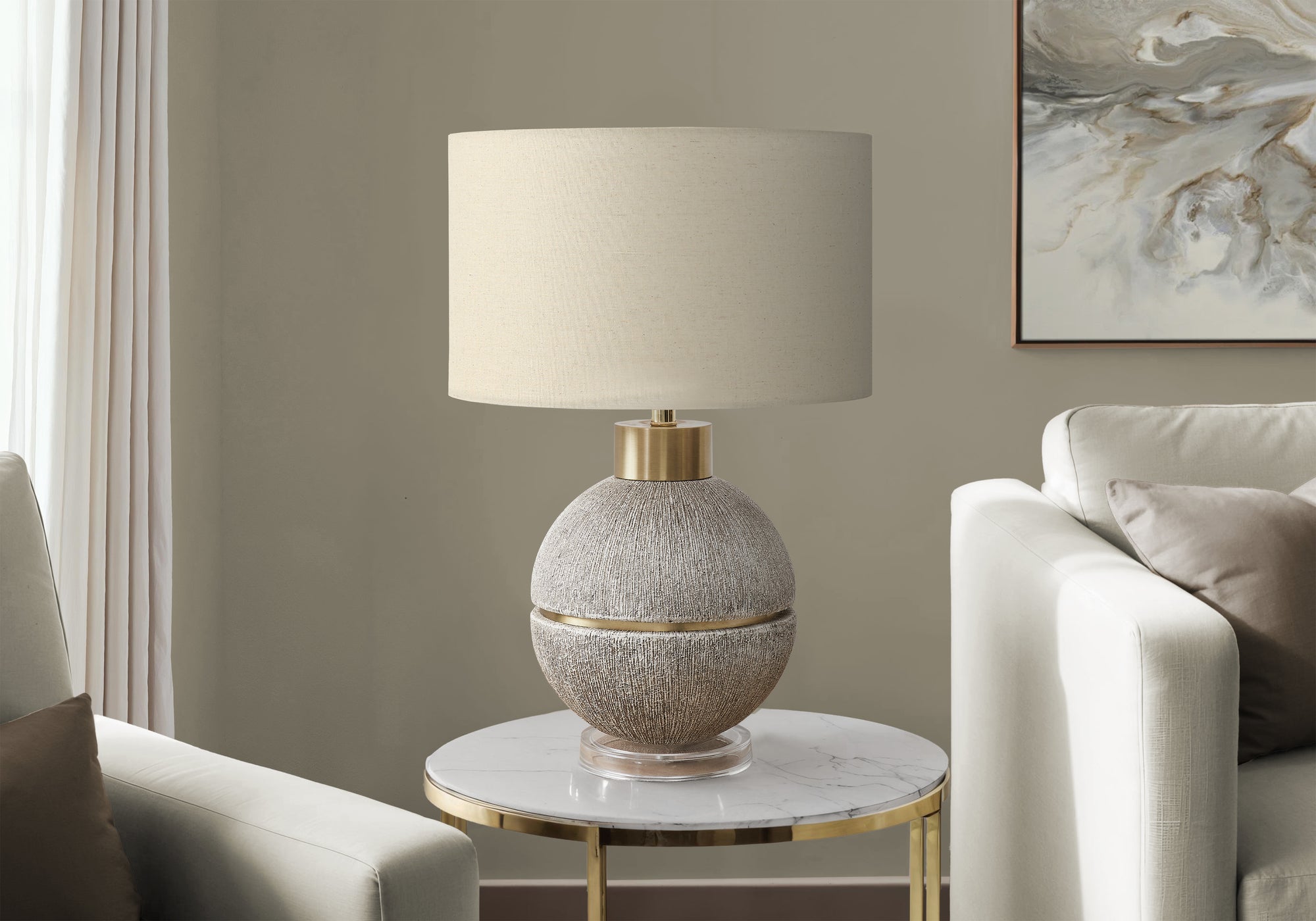 I 9925 - Luminaire, 26''H, Lampe De Table, Résine Brune / Dorée, Abat-jour Beige, Contemporain, Moderne - Simple Boutique