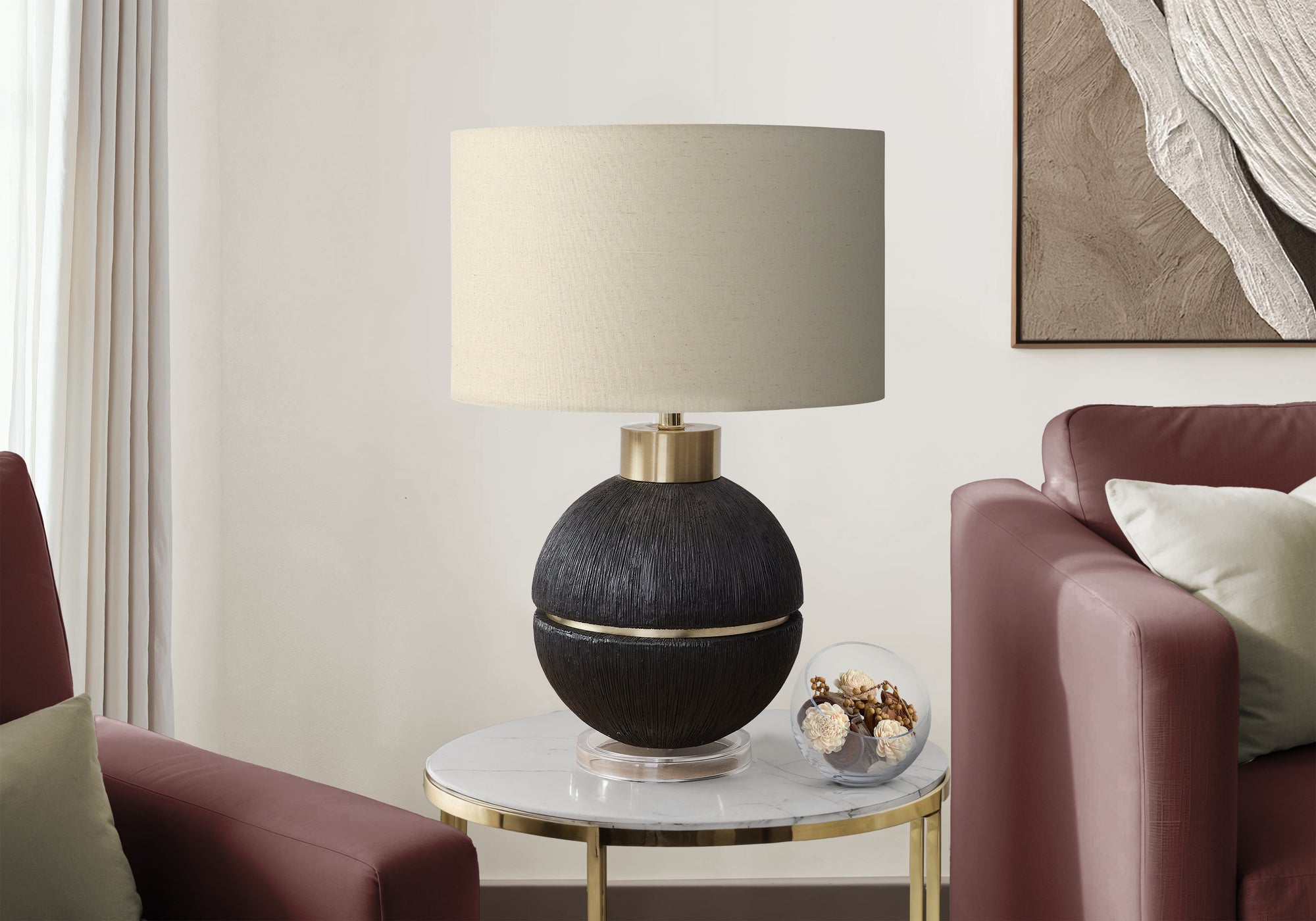 I 9926 - Luminaire, 26''H, Lampe De Table, Résine Brune / Dorée, Abat-jour Beige, Contemporain, Moderne - Simple Boutique