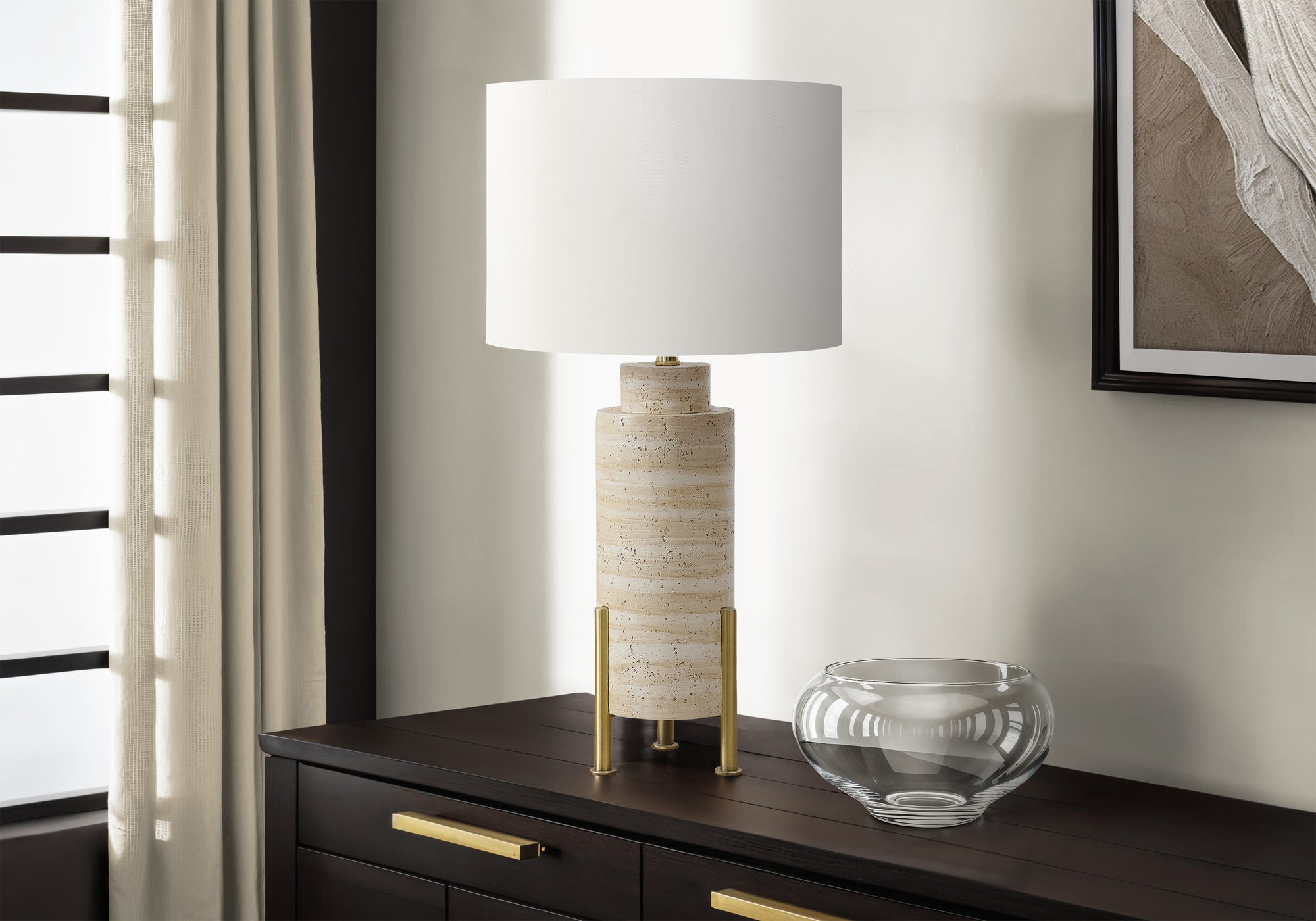 I 9928 - Luminaire, 30''H, Lampe De Table, Résine Beige, Abat-jour Ivoire / Crème, Transitionnel - Simple Boutique