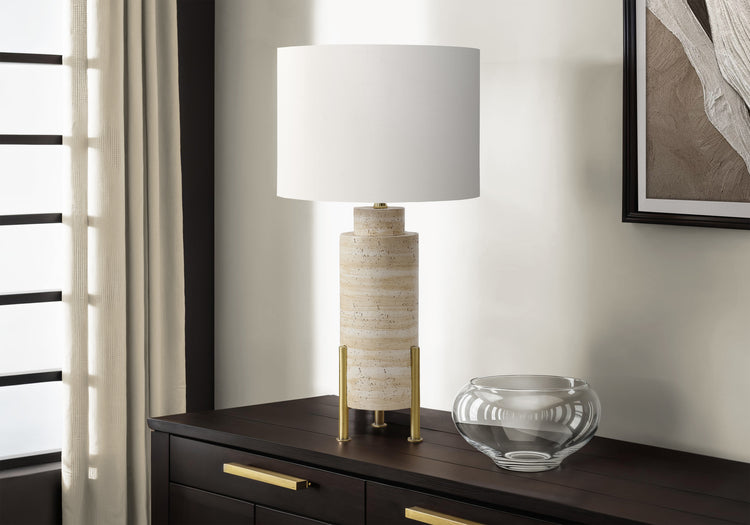 I 9928 - Luminaire, 30''H, Lampe De Table, Résine Beige, Abat-jour Ivoire / Crème, Transitionnel - Simple Boutique