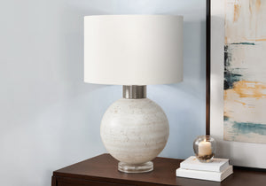 I 9929 - Luminaire, Lampe De Table, 27''H, Résine Beige, Abat-jour Ivoire / Crème, Contemporain - Simple Boutique