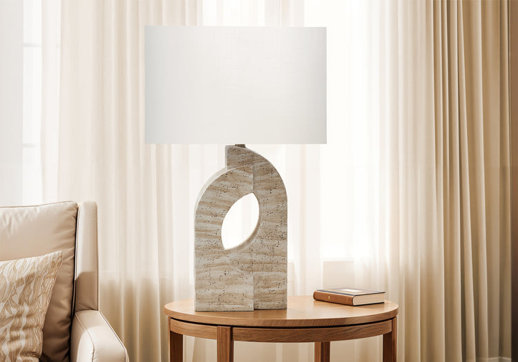 I 9930 - Luminaire, 28''H, Lampe De Table, Résine Beige, Abat-jour Ivoire / Crème, Contemporain - Simple Boutique