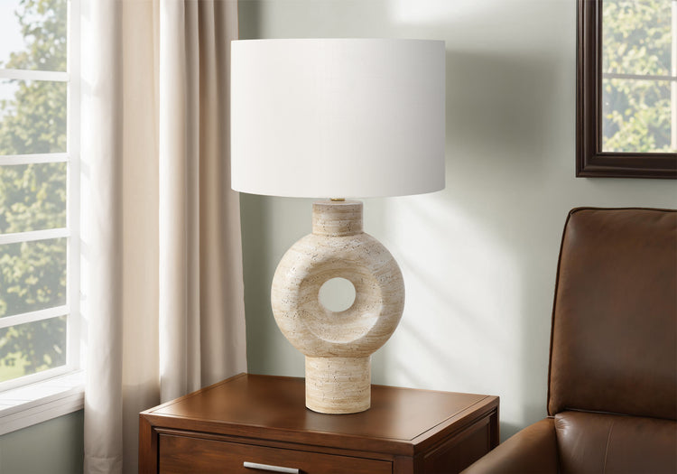 I 9932 - Luminaire, 28''H, Lampe De Table, Résine Beige, Abat-jour Ivoire / Crème, Contemporain - Simple Boutique
