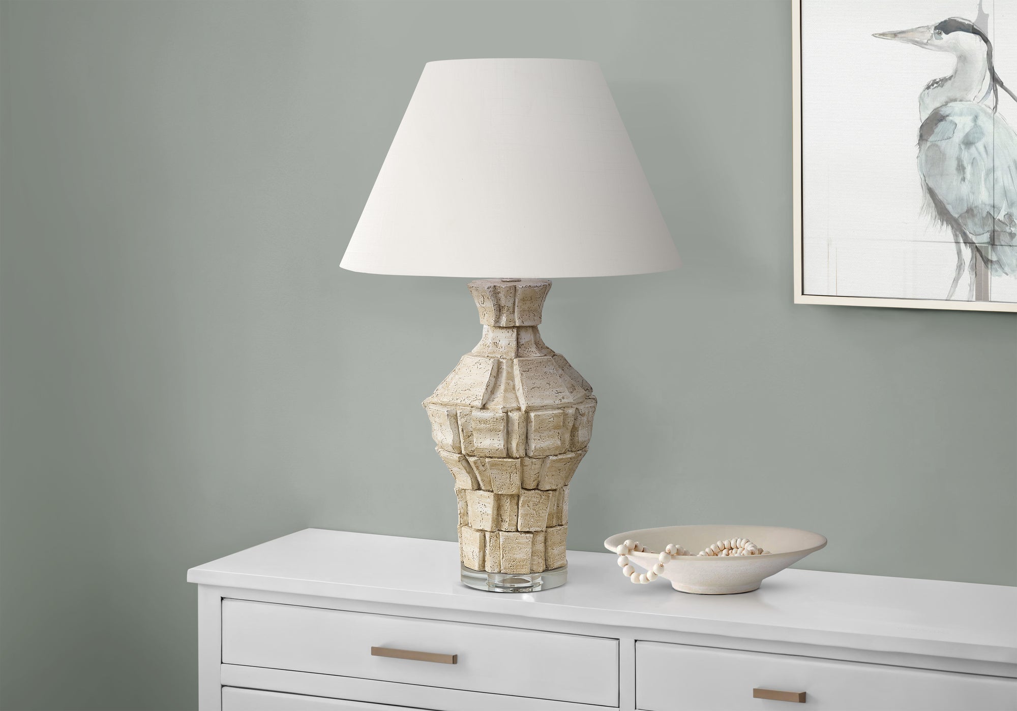 I 9934 - Luminaire, 28''H, Lampe De Table, Résine Beige, Abat-jour Ivoire / Crème, Contemporain, Moderne - Simple Boutique