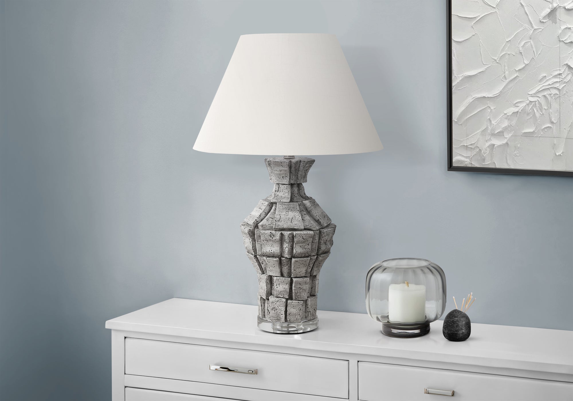 I 9936 - Luminaire, 28''H, Lampe De Table, Résine Grise, Abat-jour Ivoire / Crème, Contemporain, Moderne - Simple Boutique