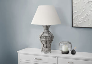 I 9936 - Luminaire, 28''H, Lampe De Table, Résine Grise, Abat-jour Ivoire / Crème, Contemporain, Moderne - Simple Boutique