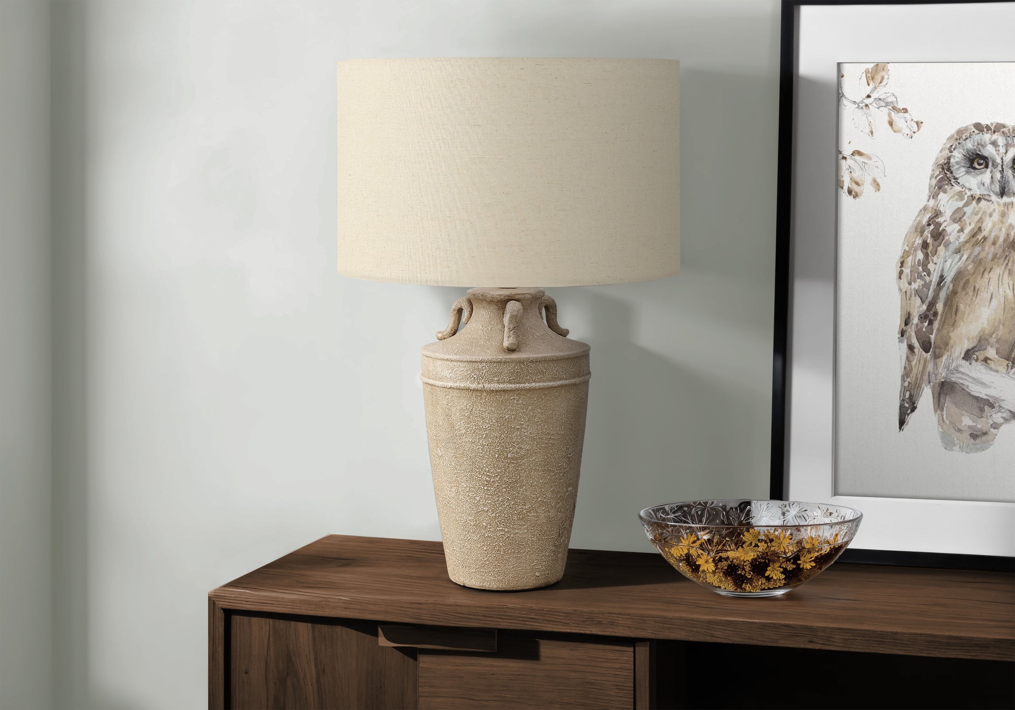 I 9938 - Luminaire, 28''H, Lampe De Table, Céramique Beige, Abat-jour Beige, Transitionnel - Simple Boutique