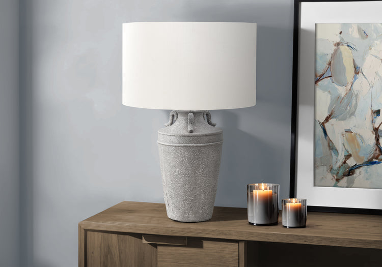 I 9939 - Luminaire, 28''H, Lampe De Table, Céramique Gris, Abat-jour Ivoire / Crème, Transitionnel - Simple Boutique