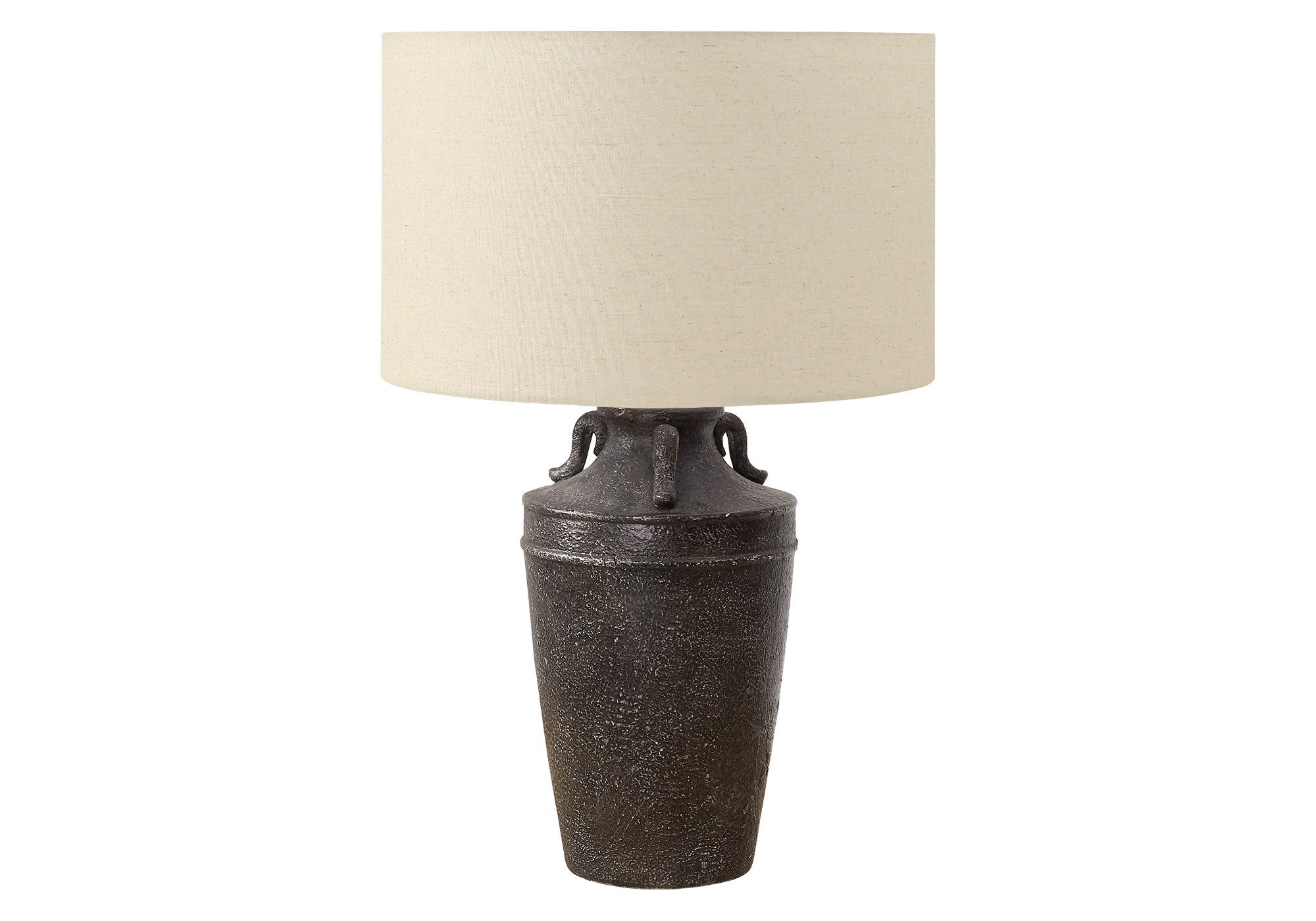 I 9940 - Luminaire, 28''H, Lampe De Table, Céramique Noire, Abat-jour Beige, Transitionnel - Simple Boutique