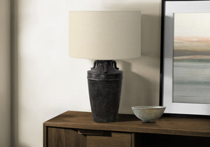 I 9940 - Luminaire, 28''H, Lampe De Table, Céramique Noire, Abat-jour Beige, Transitionnel - Simple Boutique