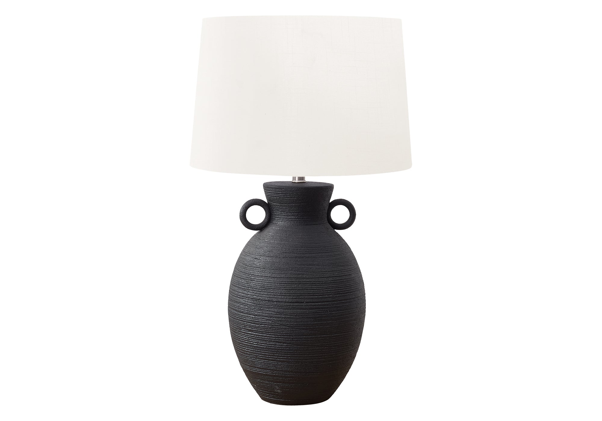 I 9944 - Luminaire, 30''H, Lampe De Table, Céramique Noire, Abat-jour Ivoire / Crème, Transitionnel - Simple Boutique
