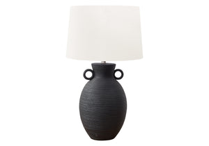 I 9944 - Luminaire, 30''H, Lampe De Table, Céramique Noire, Abat-jour Ivoire / Crème, Transitionnel - Simple Boutique