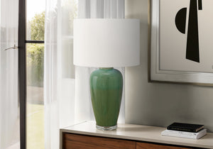 I 9946 - Luminaire, 29''H, Lampe De Table, Céramique Verte, Abat-jour Ivoire / Crème, Contemporain, Moderne - Simple Boutique