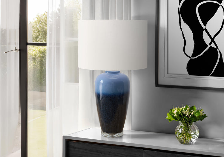 I 9947 - Luminaire, 29''H, Lampe De Table, Céramique Bleue, Abat-jour Ivoire / Crème, Contemporain, Moderne - Simple Boutique