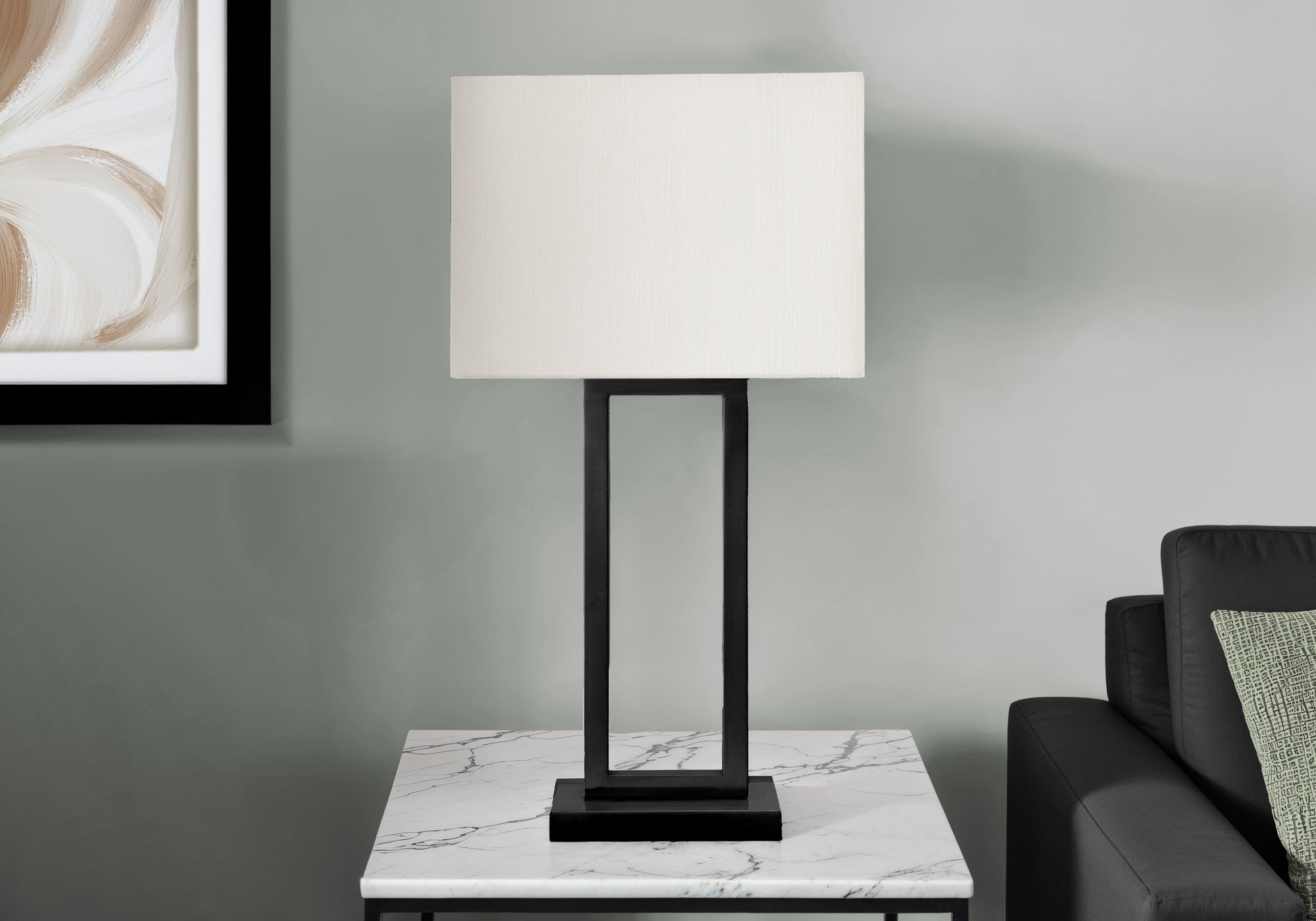 I 9950 - Luminaire, Lampe De Table, Port Usb Inclus, 28''H, Métal Noir, Abat-jour Ivoire / Crème - Simple Boutique