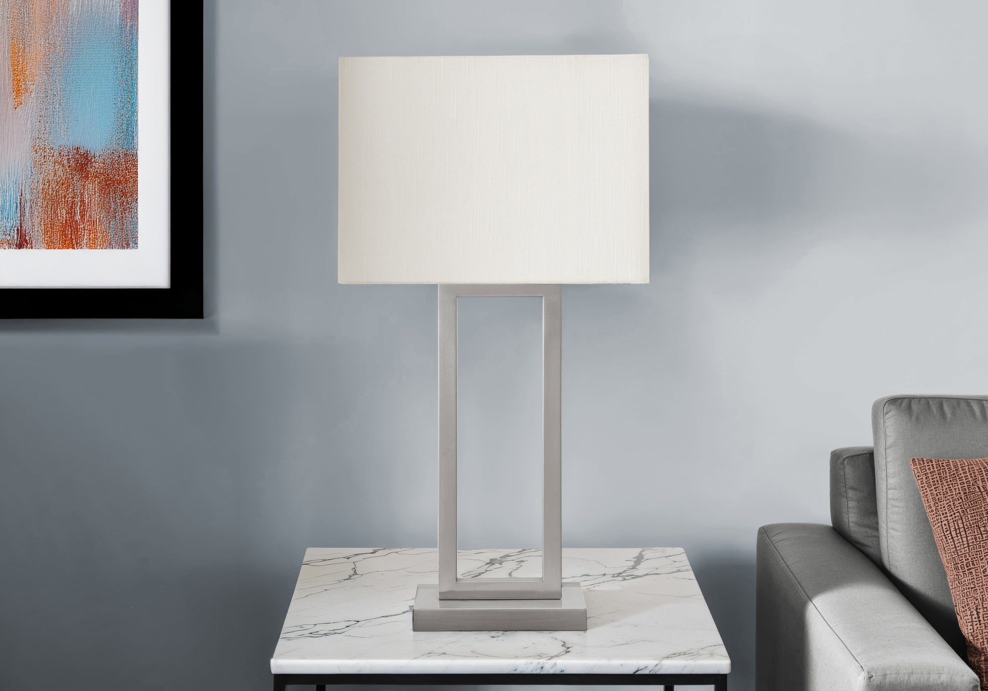 I 9951 - Luminaire, Lampe De Table, Port Usb Inclus, 28''H, Métal Nickelé, Abat-jour Ivoire / Crème, Contemporain, Moderne - Simple Boutique